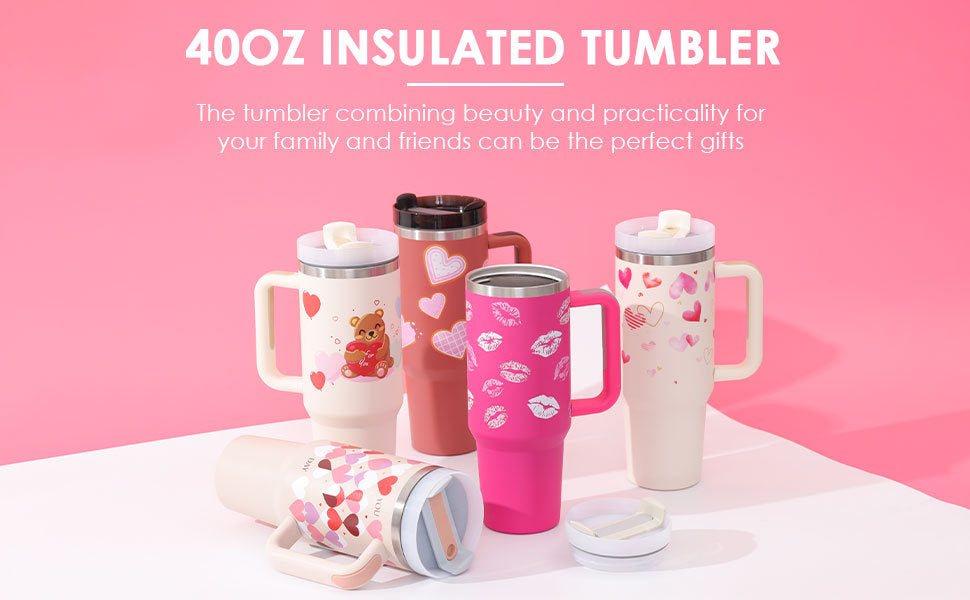 40oz Insulated Tumbler with Handle & Straw – Spill-Proof Travel Mug