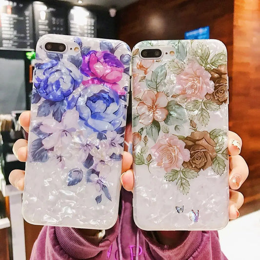 Compatible with Apple, Dream Shell Phone Case For iPhone X XS Max XR Rose Flower Back Cover Cases for iPhone 7 8 6 6s Plus Soft TPU Silicon Capa Prime Mart