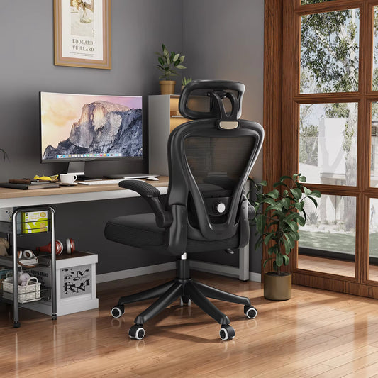 Ergonomic Black Swivel Office Chair – High Back Mesh with Adjustable Headrest