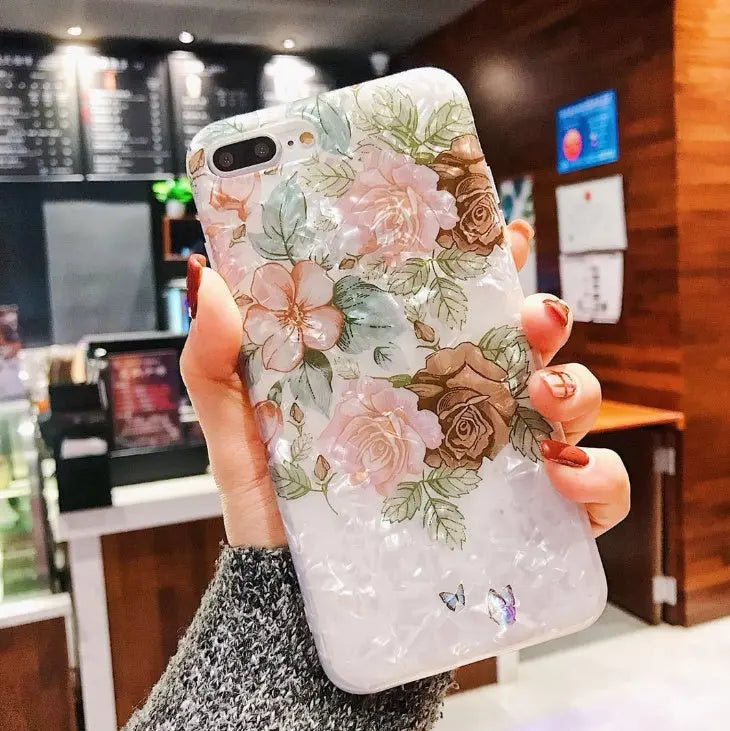 Compatible with Apple, Dream Shell Phone Case For iPhone X XS Max XR Rose Flower Back Cover Cases for iPhone 7 8 6 6s Plus Soft TPU Silicon Capa Prime Mart