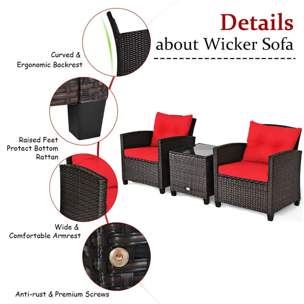 3-Piece Rattan Patio Furniture Set – Washable Cushions Prime Mart