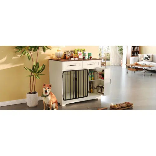 Dog Crate Furniture – Indoor Kennel with Storage, White Prime Mart