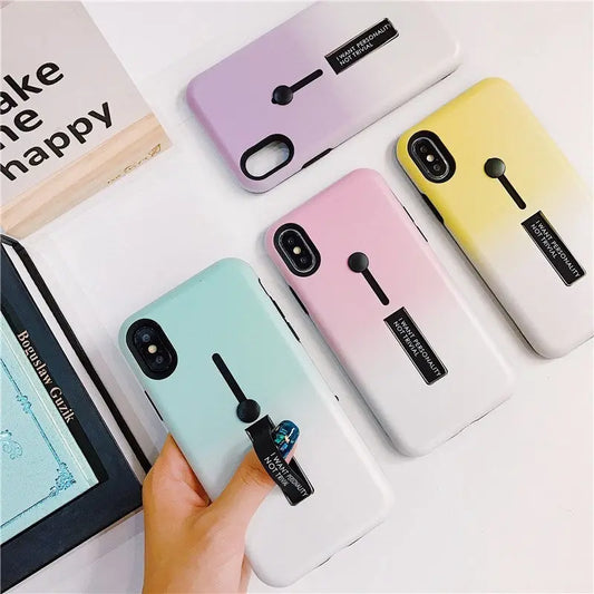 Compatible WithHide Ring Stand Case ForX 8 Plus Candy Double Color Phone Cases For 7 6 6s Plus TPU Prime Mart