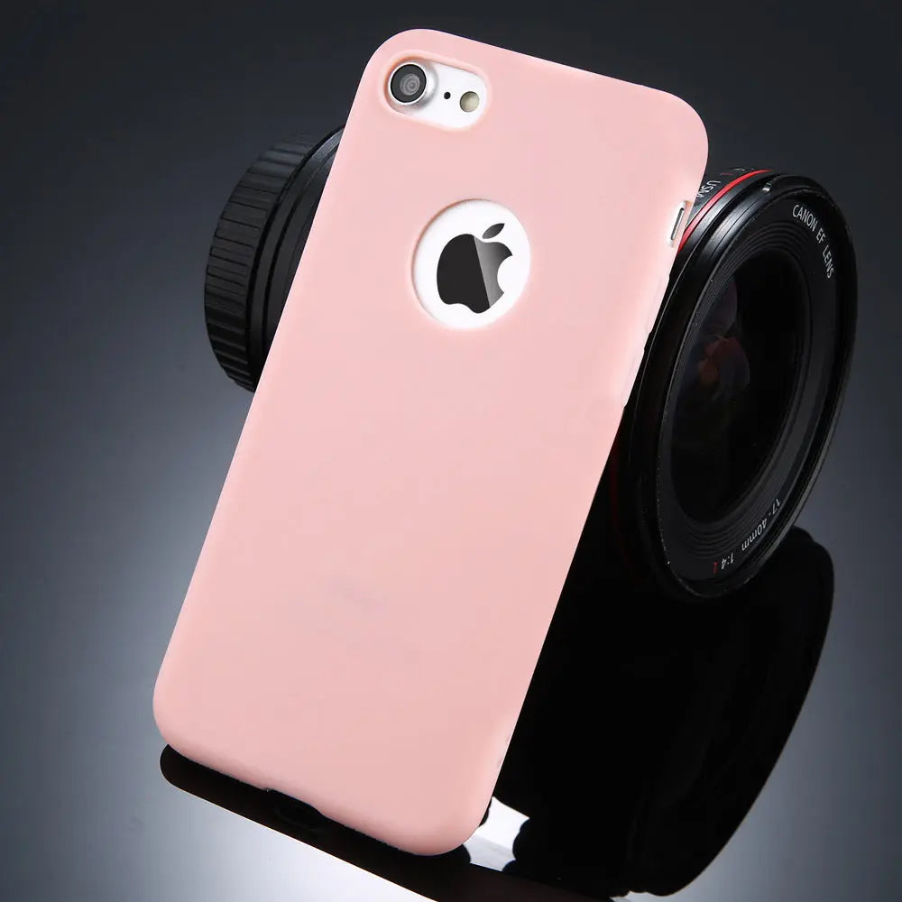 Compatible with Apple, Candy Color Phone Case For iPhone 7 Plus Plain Soft Silicon TPU Back Cover Cases For iPhoneX 7 6 6S Plus 5 5S SE Case Coque Prime Mart