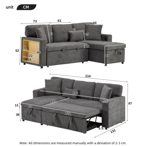 L-Shaped Corner Sofa Bed – Extendable with Bed Box & Integrated Shelf