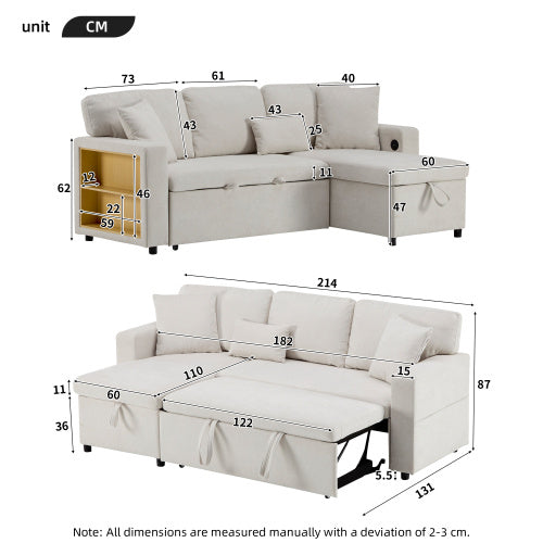 L-Shaped Corner Sofa Bed – Extendable with Bed Box & Integrated Shelf