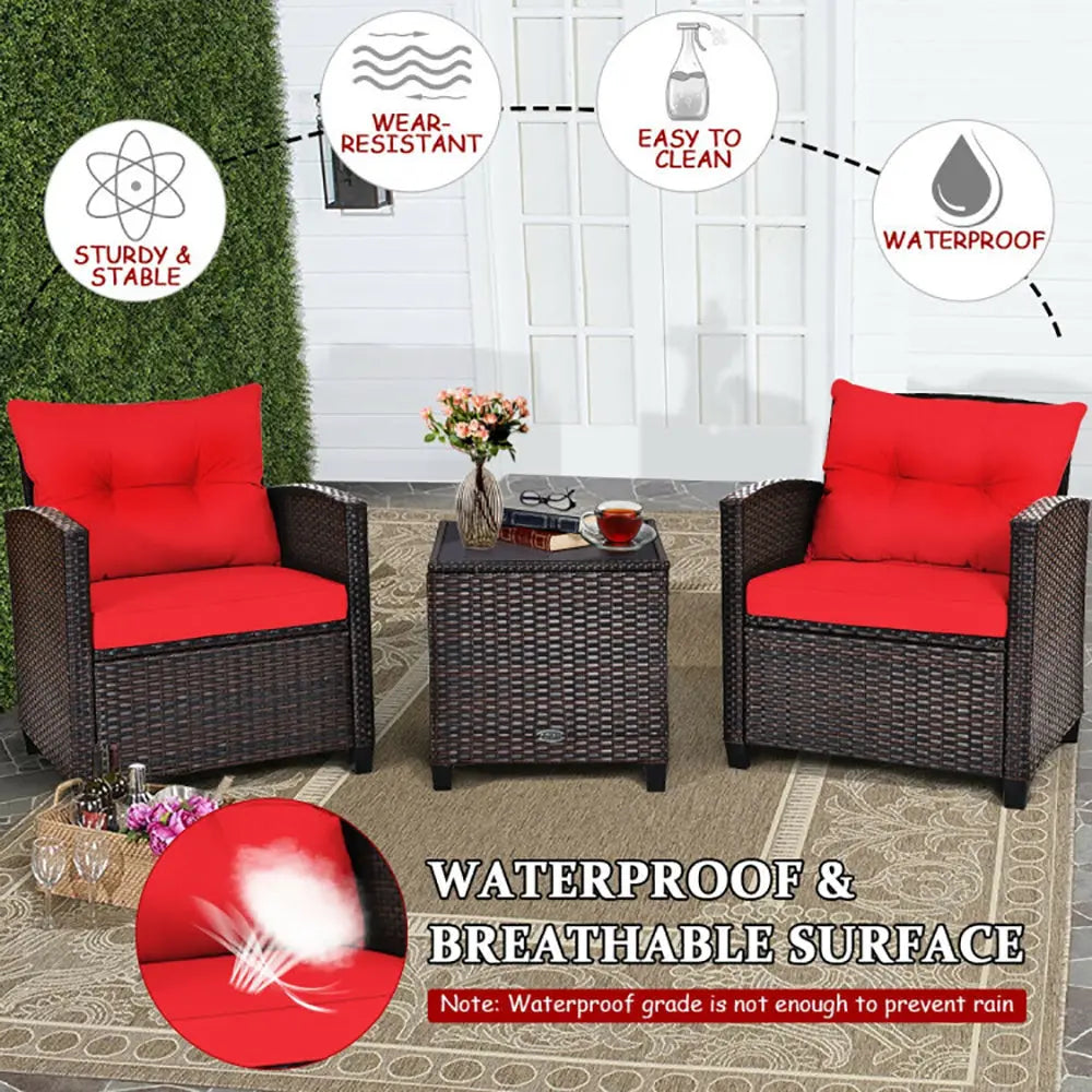 3-Piece Rattan Patio Furniture Set – Washable Cushions Prime Mart