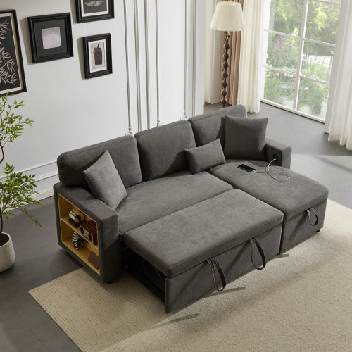 L-Shaped Corner Sofa Bed – Extendable with Bed Box & Integrated Shelf