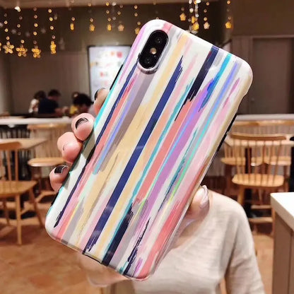 Compatible with Apple, Colorful Rainbow Case For iPhone XS Max XR X IMD Silicone Phone Cases For iPhone 7 6 6s 8 Plus Soft TPU Back Cover Coque Prime Mart