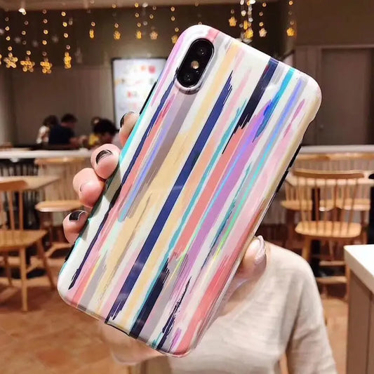 Compatible with Apple, Colorful Rainbow Case For iPhone XS Max XR X IMD Silicone Phone Cases For iPhone 7 6 6s 8 Plus Soft TPU Back Cover Coque Prime Mart