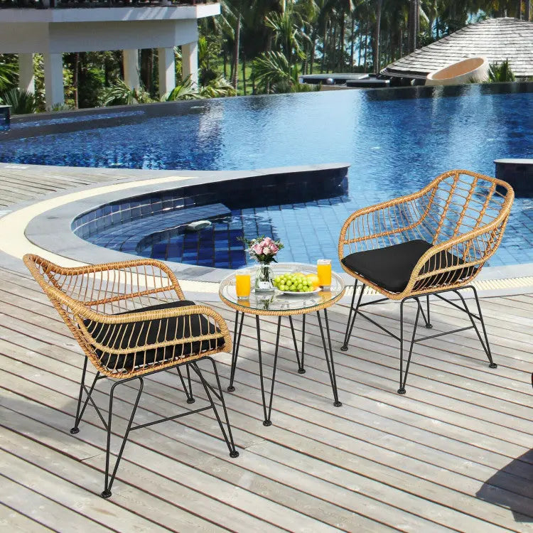 3-Piece Rattan Furniture Set – Cushioned Chair & Table Prime Mart
