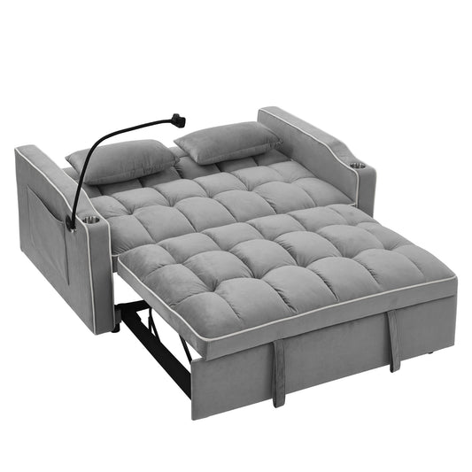 55.5” Foldable Velvet Sofa Bed – Modern Pull-Out, Adjustable in 3 Lengths