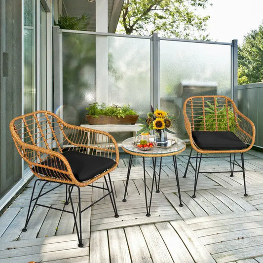 3-Piece Rattan Furniture Set – Cushioned Chair & Table Prime Mart