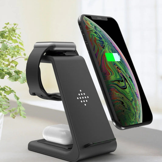 Prime Mart 3-in-1 Fast Charging Station – Wireless Quick Charge Dock & Phone Stand Prime Mart