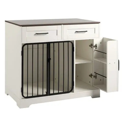 Dog Crate Furniture – Indoor Kennel with Storage, White Prime Mart
