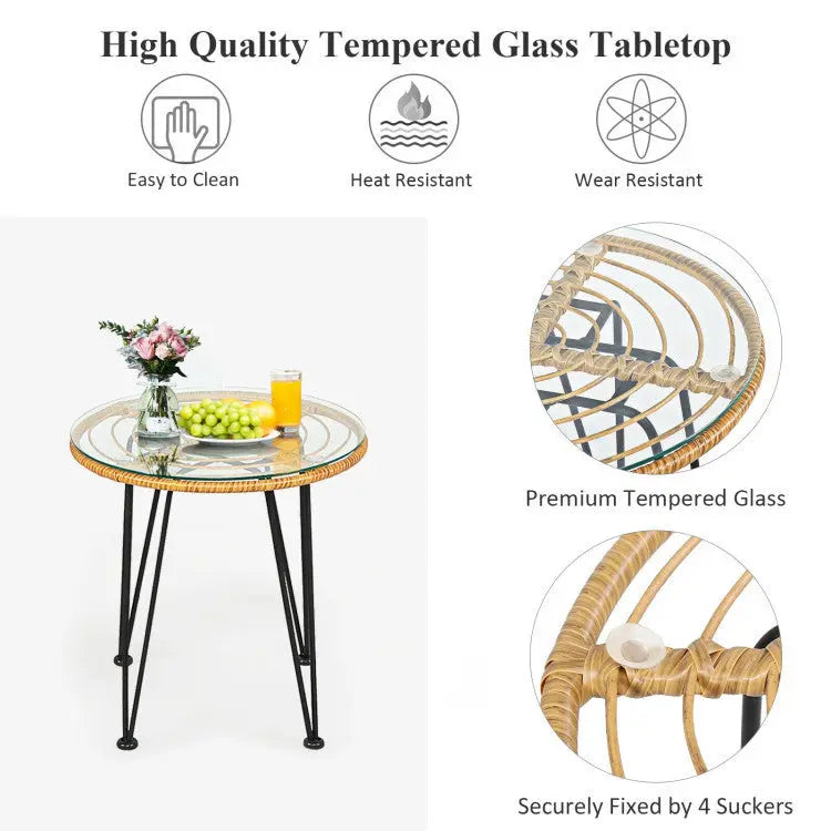 3-Piece Rattan Furniture Set – Cushioned Chair & Table Prime Mart
