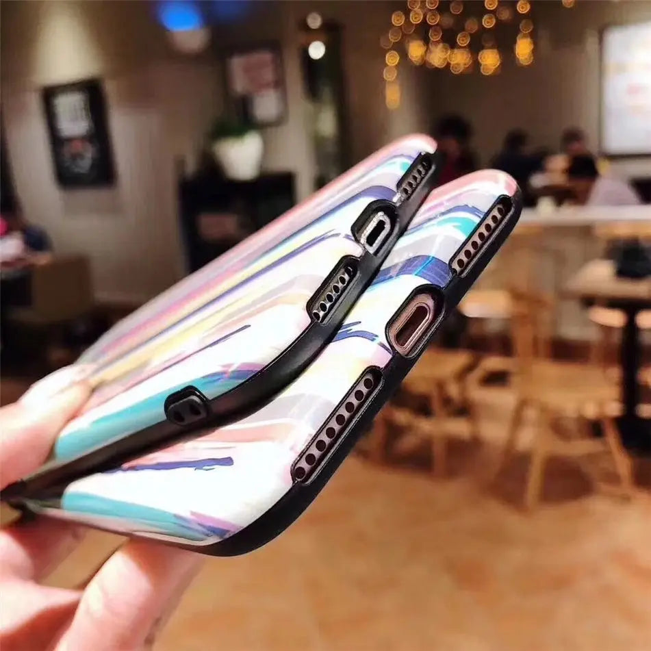 Compatible with Apple, Colorful Rainbow Case For iPhone XS Max XR X IMD Silicone Phone Cases For iPhone 7 6 6s 8 Plus Soft TPU Back Cover Coque Prime Mart