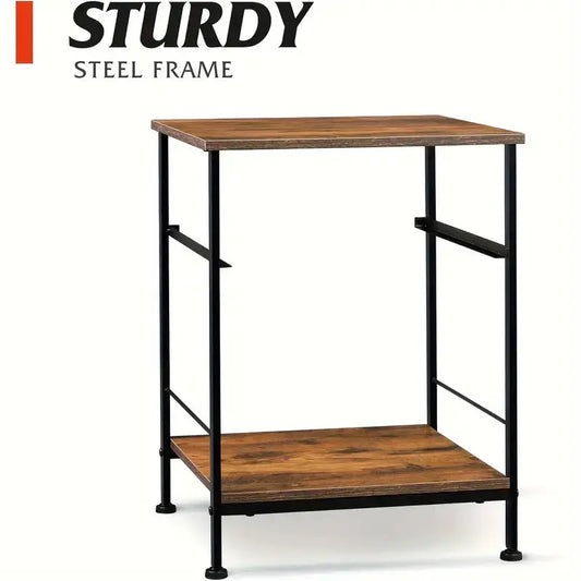 Rustic Black Metal Nightstand with Fabric Drawer TM