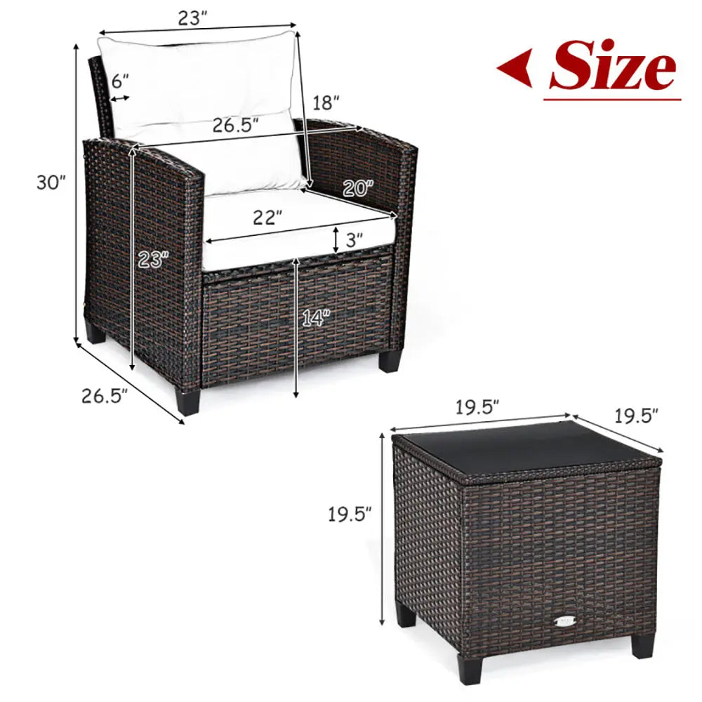 3-Piece Rattan Patio Furniture Set – Washable Cushions Prime Mart