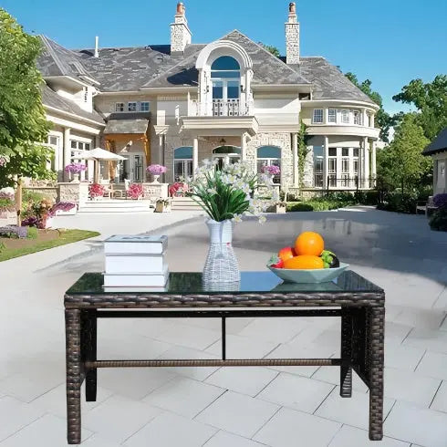 Outdoor Patio Coffee Table – Clear Tempered Glass Table Prime Mart