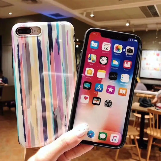 Compatible with Apple, Colorful Rainbow Case For iPhone XS Max XR X IMD Silicone Phone Cases For iPhone 7 6 6s 8 Plus Soft TPU Back Cover Coque Prime Mart