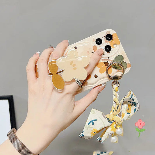 Autumn Leaves And Flowers With Bow Silk Scarf Phone Cases - Prime Mart Prime Mart