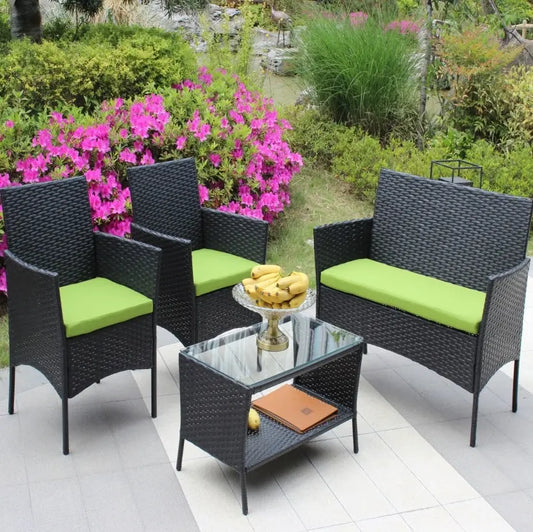 4PC Rattan Patio Set – Outdoor Wicker Sofa with Cushions Prime Mart