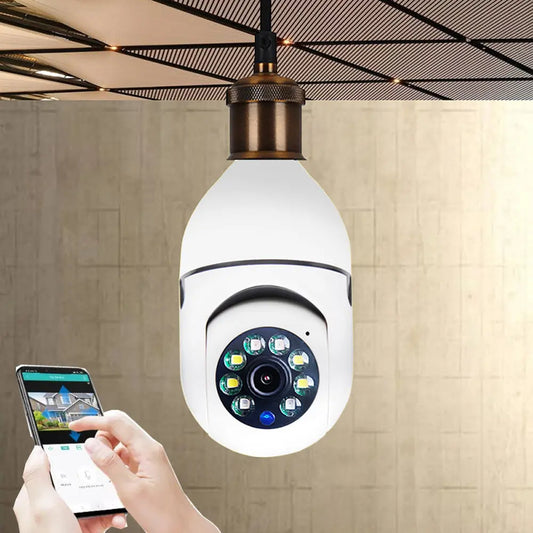 Prime Mart WiFi Bulb Camera 1080P – E27 Smart 5G Security Monitor with 4X Zoom & Alarm Beie