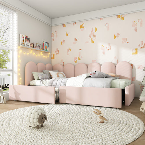 3FT Pink Velvet Daybed with Storage – 90x190cm Sofa Bed (No Mattress)