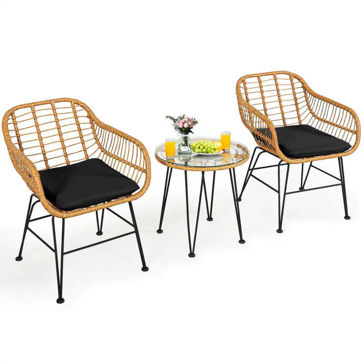 3-Piece Rattan Furniture Set – Cushioned Chair & Table Prime Mart