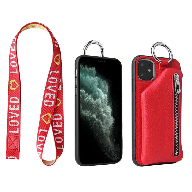 PU Leather Strap Cord Coin Purse Phone Cases Crossbody Neck Lanyard Wallet Cover Prime Mart