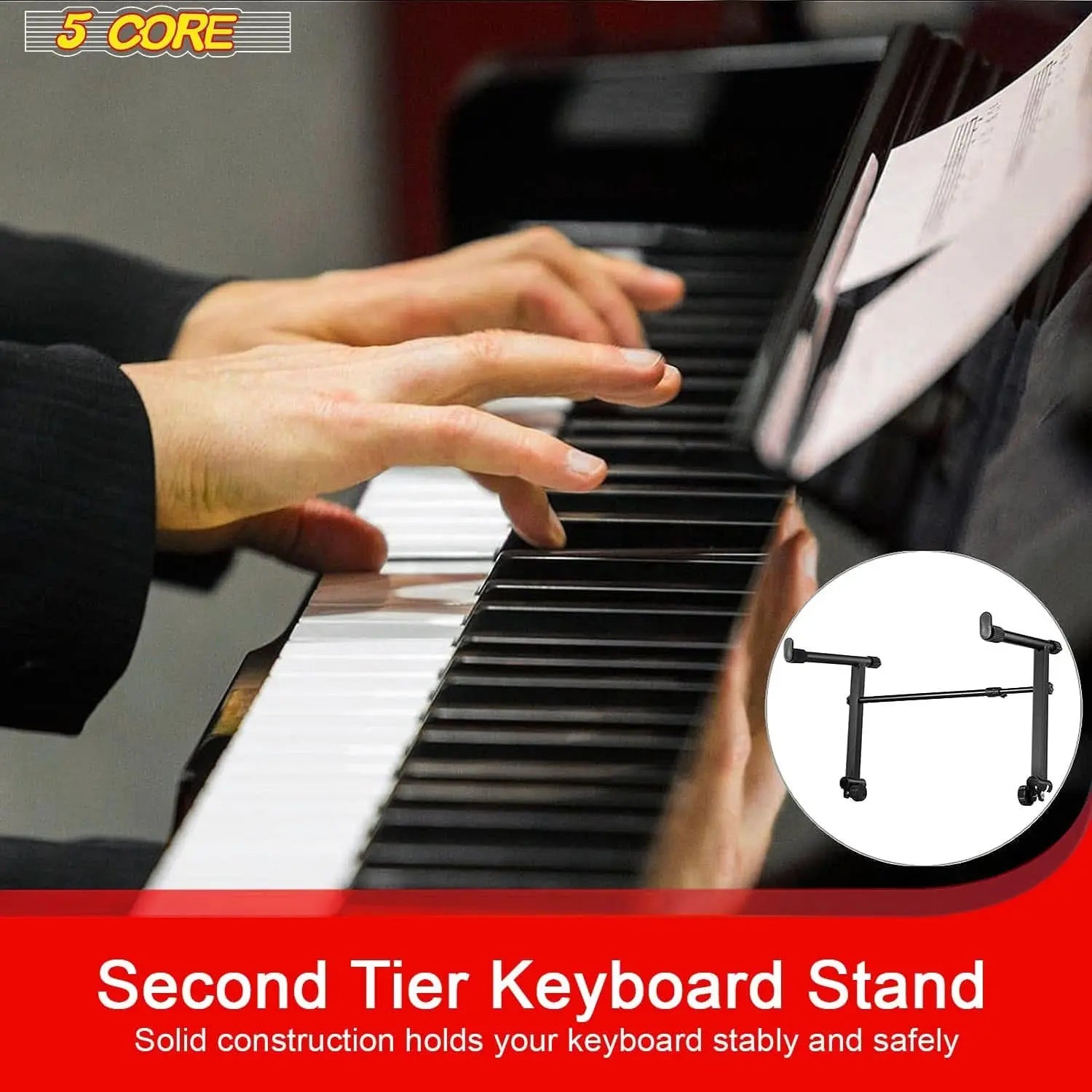 5 Core Keyboard Stand 2 Tier Adjustable Electric Piano Sturdy Foldable Holder 5 Core