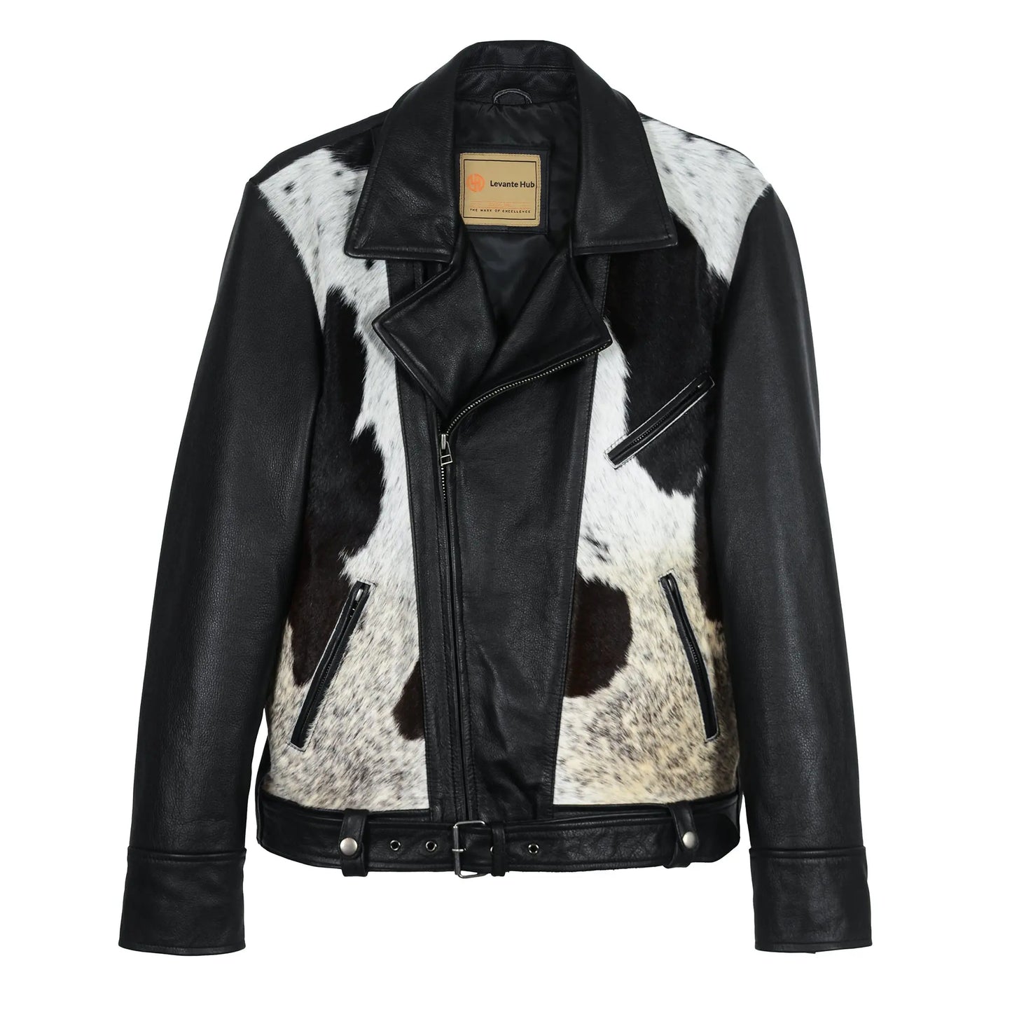 Cowhide Moto Jacket with Hair-On Panels Levante Hub