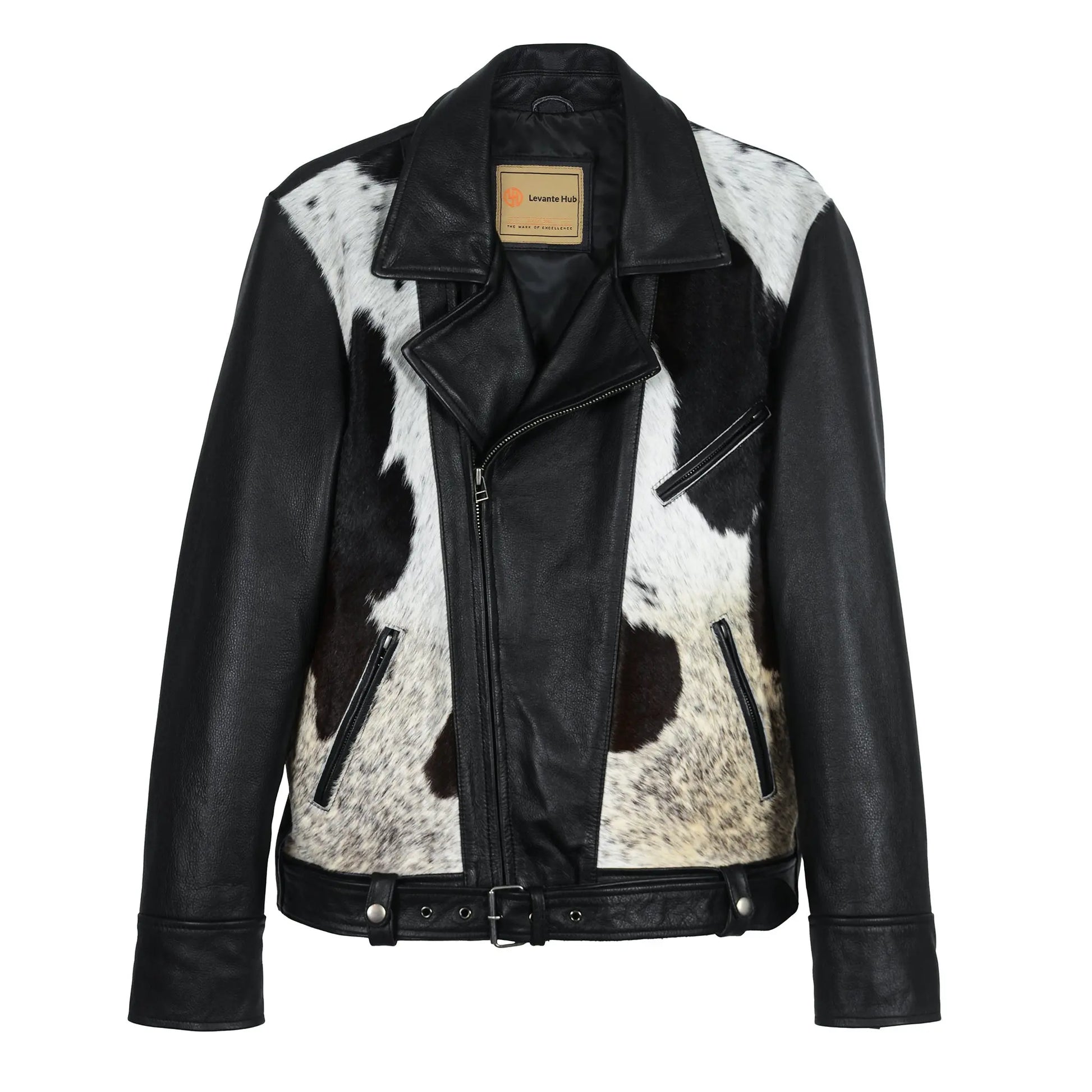 Cowhide Moto Jacket with Hair-On Panels Levante Hub