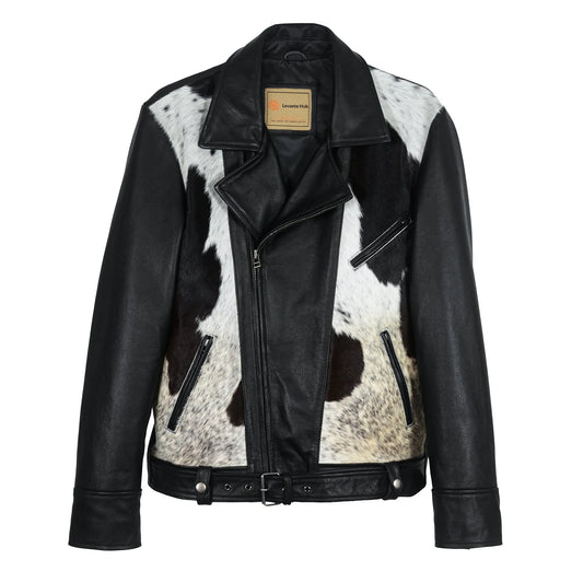 Cowhide Moto Jacket with Hair-On Panels Levante Hub