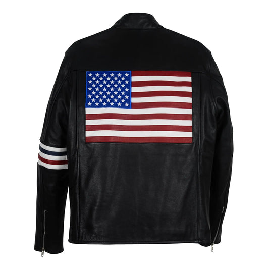Patriot Racer with American Flag Leather Jacket Levante Hub