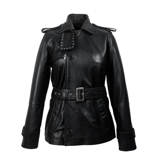Black Studded Leather Trench Jacket Levante Hub