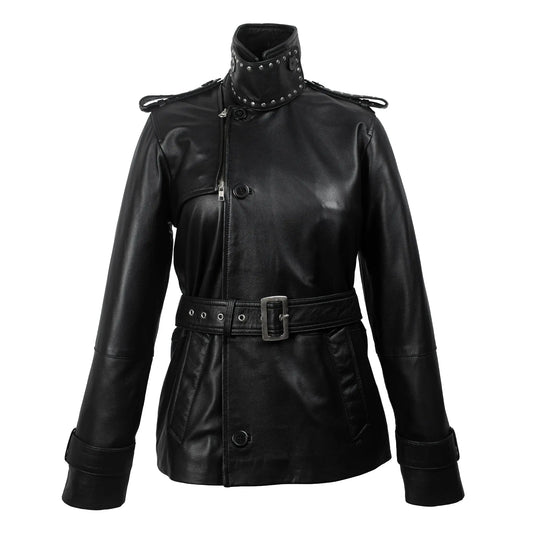 Black Studded Leather Trench Jacket Levante Hub