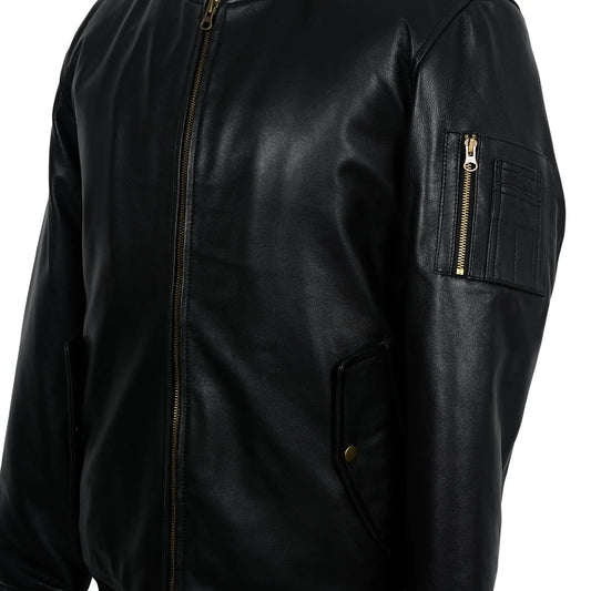 Black Classic Sheep Leather Bomber Jacket Levante Hub