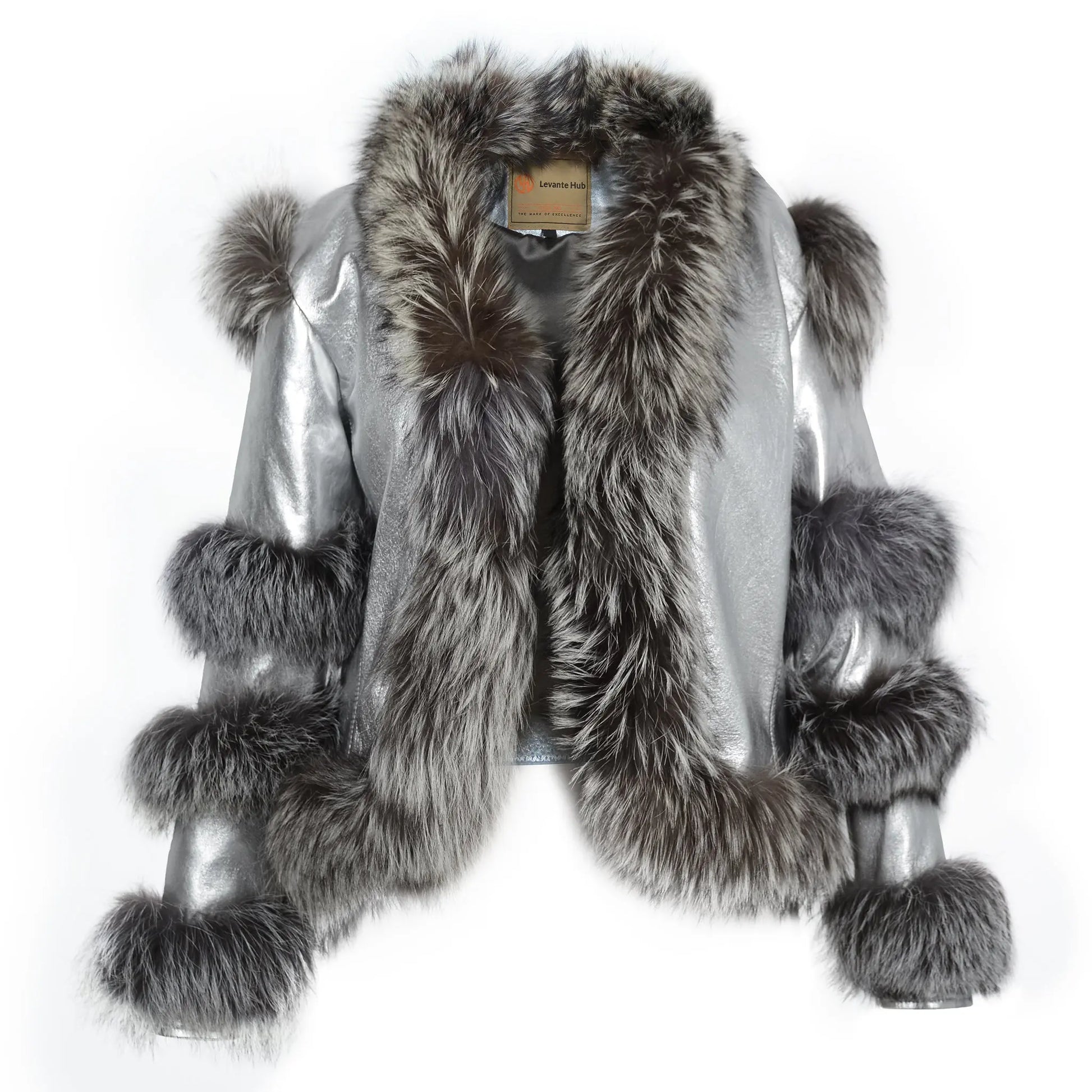 Aurora Luxe Metallic Silver Sheep Leather Jacket Levante Hub