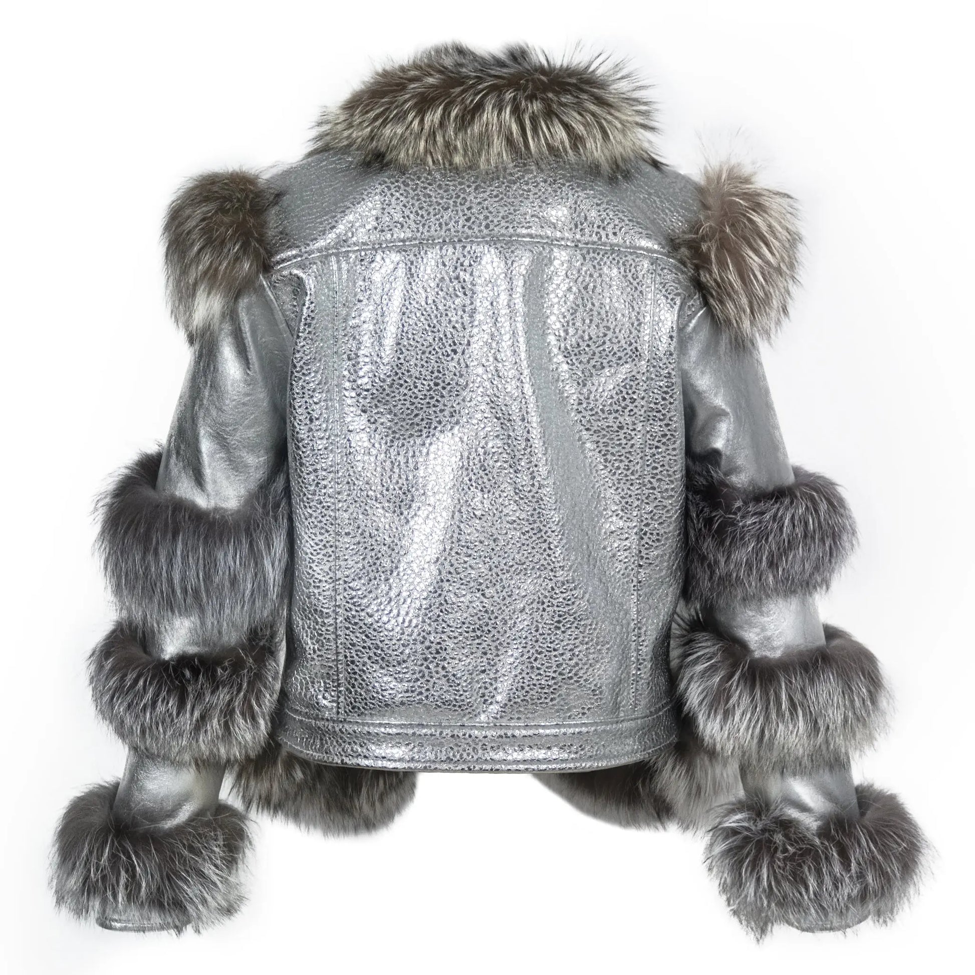 Aurora Luxe Metallic Silver Sheep Leather Jacket Levante Hub