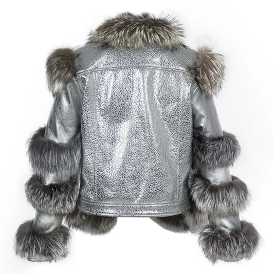 Aurora Luxe Metallic Silver Sheep Leather Jacket Levante Hub