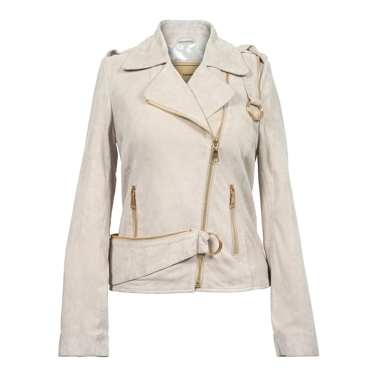 Beige Aura Goat Suede Leather Jacket Levante Hub