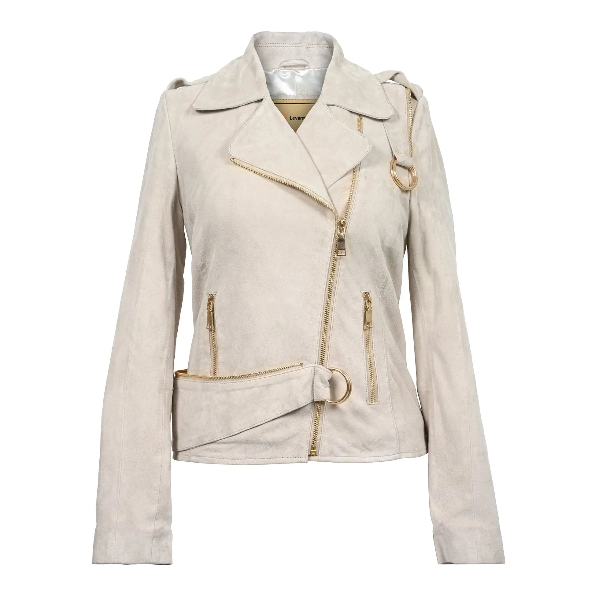 Beige Aura Goat Suede Leather Jacket Levante Hub