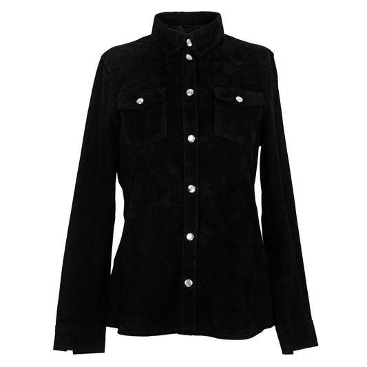 Women's Black Goat Suede Leather Shirt Levante Hub