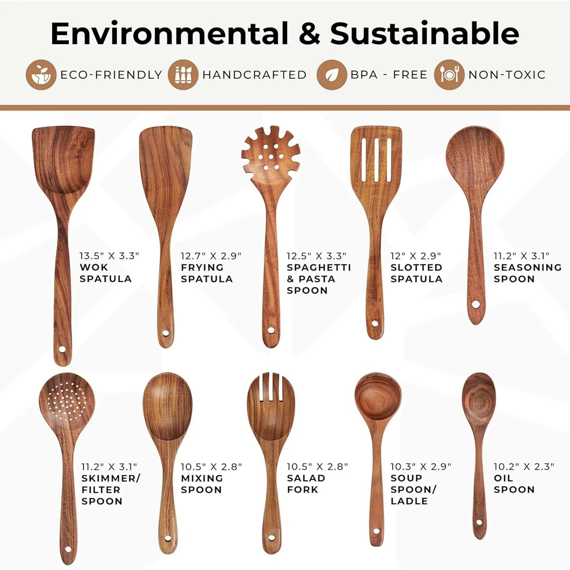 Acacia Wood Spatula 7-piece Wooden Kitchenware Suit Teak Wood Spatula Salad Spoon Mixing Spoon Noodle Spoon Colander Prime Mart