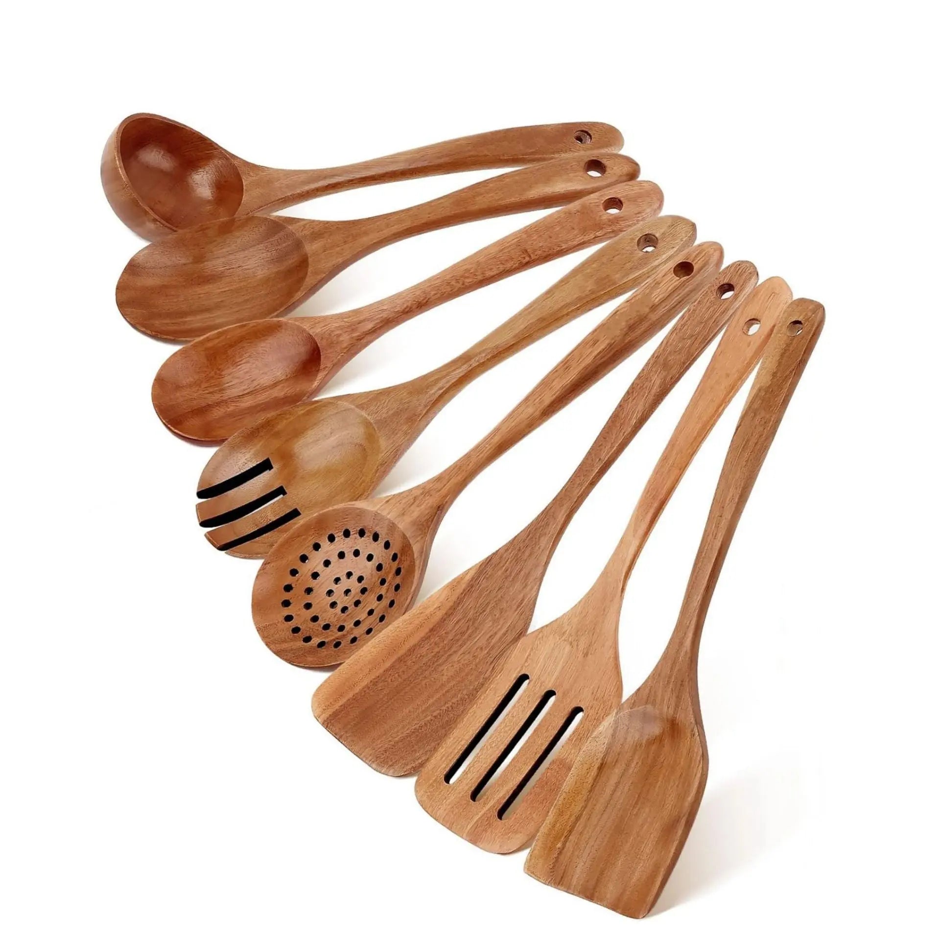 Acacia Wood Spatula 7-piece Wooden Kitchenware Suit Teak Wood Spatula Salad Spoon Mixing Spoon Noodle Spoon Colander Prime Mart