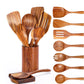 Acacia Wood Spatula 7-piece Wooden Kitchenware Suit Teak Wood Spatula Salad Spoon Mixing Spoon Noodle Spoon Colander Prime Mart