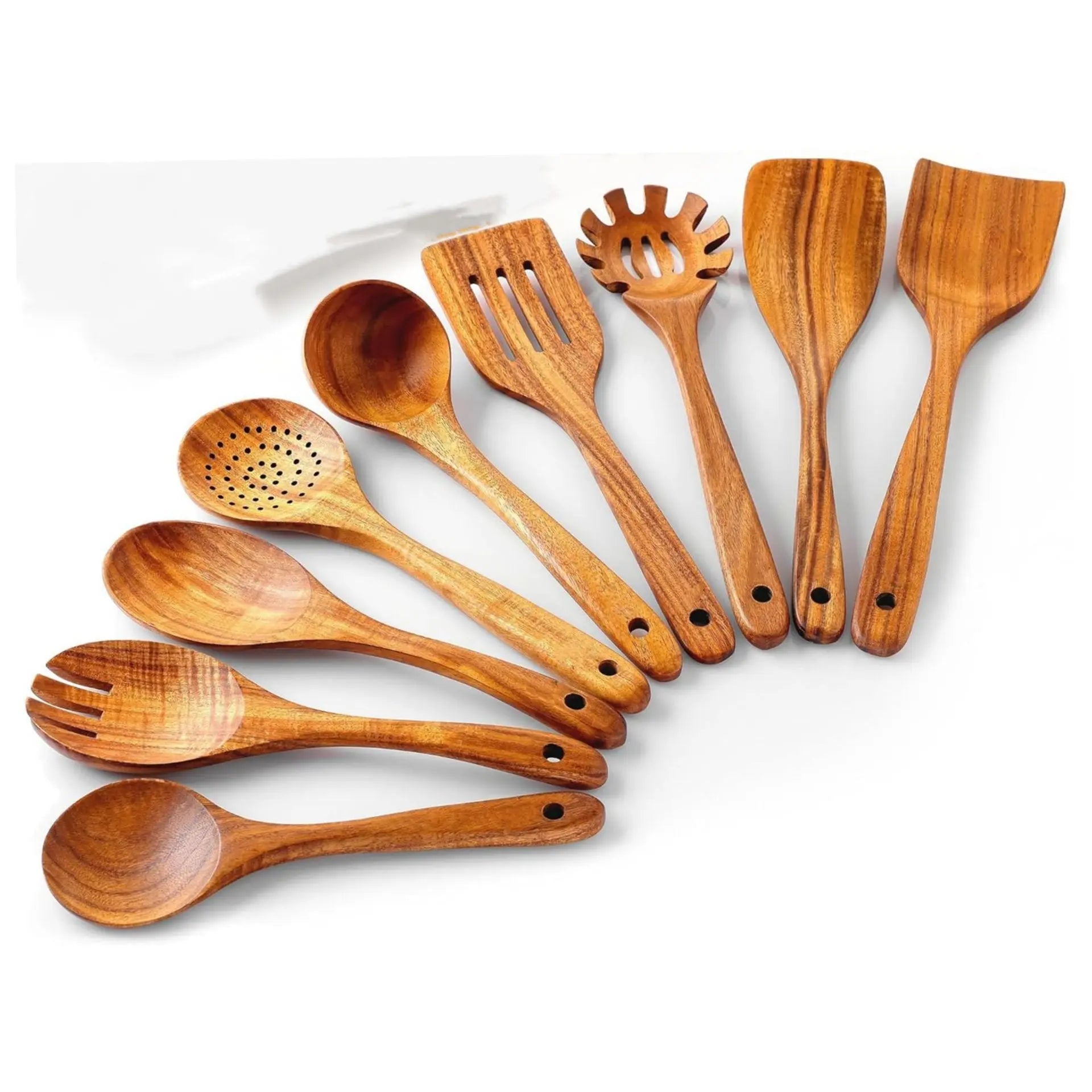 Acacia Wood Spatula 7-piece Wooden Kitchenware Suit Teak Wood Spatula Salad Spoon Mixing Spoon Noodle Spoon Colander Prime Mart