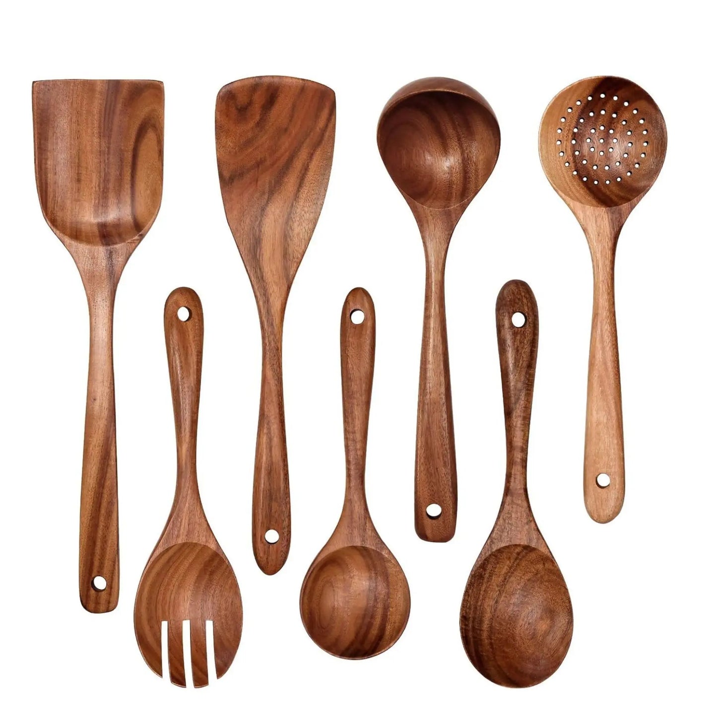 Acacia Wood Spatula 7-piece Wooden Kitchenware Suit Teak Wood Spatula Salad Spoon Mixing Spoon Noodle Spoon Colander Prime Mart